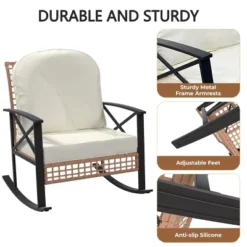 TROPOW 3 PCS Patio Rocking Chairs Outdoor Rattan Bistro Set, Patio Sets , Outdoor Furniture Set Wicker 2Rocking Chairs & 1Table ,Beige & Black -Furniture GUEST 0ecb86e3 4098 489e b92d 3a88cd3b105a