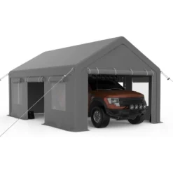 Carport, 12x20ft Heavy Duty Portable Garage - 4 Doors + 4 Windows, Reinforced Steel Poles, UV Resistant Waterproof Tarp For Car Truck Boat -Furniture GUEST 0f31bf6a 91e3 43c6 af2f 640f0d5e7eb6