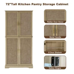 Kitchen Pantry Cabinet, 72-Inch Tall Storage Cabinet With 4 Rattan Doors And Adjustable Shelves, Freestanding Wood Cupboard Organizer -Furniture GUEST 0f435596 a592 406a 92b3 c7161fd62718