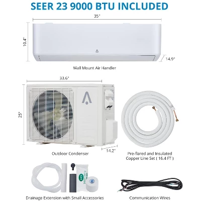 9,000 BTU Mini Split AC/Heating System, Split Air Conditioner & Heater, 23 SEER2 / 115V, Cools Rooms Up To 500 Sq. Ft., White 3 9,000 BTU Mini Split AC/Heating System, Split Air Conditioner & Heater, 23 SEER2 / 115V, Cools Rooms Up To 500 Sq. Ft., White