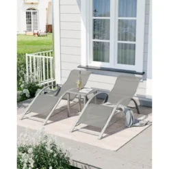 Outdoor Chaise Lounge Chairs Set Of 3,Aluminum Patio Chaise Lounge 2 Chair Set With Table, For Poolside, Garden, And Beach - Recliners -Furniture GUEST 10558215 dc13 4303 9de2 6877d74bf375