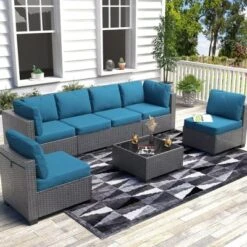 Patio Furniture Set 7 Pieces Outdoor Rattan With Detachable Soft Cushions Patio Conversation Sets Waterproof Patio Sectional Sofa With Glass Top Table -Furniture GUEST 10c40741 8897 46df a653 8fcc352d490a