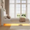 Queen Size Bed Frame With Lights & Charging Station, Upholstered Platform Bed Frame Wth Storage Headboard, 50¡± Tall Headboard, White -Furniture GUEST 127fa260 7d27 4a47 a315 6b5baa1cc368