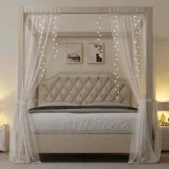 Upholstered Canopy Bed Frame Full Size With Headboard, Button Tufted, Nailhead Trim Design, No Box Spring Required 11 Upholstered Canopy Bed Frame Full Size With Headboard, Button Tufted, Nailhead Trim Design, No Box Spring Required -Furniture GUEST 1333ad46 c82f 4ae7 a3d9 3a1277db2e9a