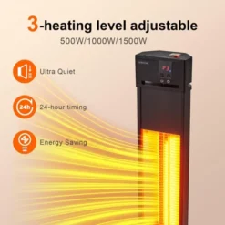 Outdoor Infrared Heaters For Patio, 1500W Portable Patio Heater, Electric 3 Heat Levels Patio Heater(500W/1000W/1500W), Remote Control & 24 Timer