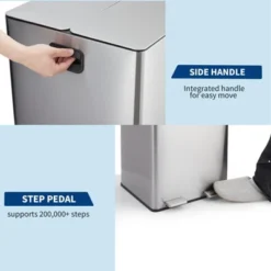 2 X 4 Gallon Dual Compartment Trash Can For Kitchen - Stainless Steel Step Garbage Bin -Furniture GUEST 138e80ad c881 452c 84dc 3168b47529f2