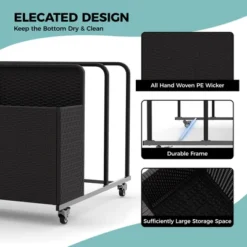 Outdoor Rattan Pool Caddy With Wheels, Outdoor Wicker Patio Poolside Float Storage, Pool Float Caddy For Floaties, Noodles, Life Vests, Toys,Black -Furniture GUEST 13f3a6de 7626 4491 a42f 8b77867a9dfe