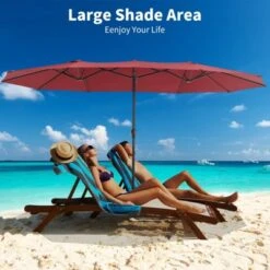 15FT Extra Large Rectangular Patio Umbrella, Outdoor Double Sided Rectangular Market Umbrella With Stand, With Base, Heavy Duty Cantilever Design