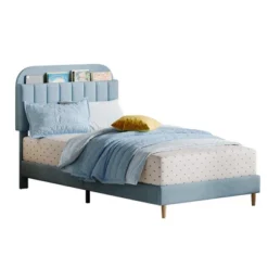 Twin Bed Frame With Bookcase Headboard, Velvet Upholstered Platform - Wooden Slat Support, Noise-Free, No Box Spring Needed, Easy Assembly -Furniture GUEST 14441708 0218 4390 b1e4 62189e2eabcf