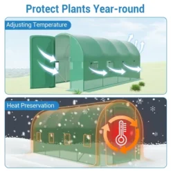 Outdoor Greenhouse - Walk-In Tunnel With 8 Mesh Vents, Swing Door & Roll-Up Door, Reinforced Galvanized Steel Frame & Durable PE Cover -Furniture GUEST 14ba88fa fe5c 4ca9 8d0f 41a7fdd35b45