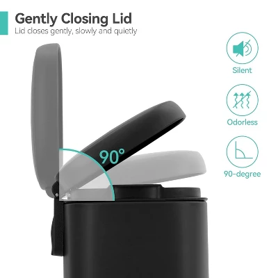 1.3 Gallon Waterproof Bathroom Trash Can With Soft Close Lid & Removable Inner Bucket, 5 Liter Stainless Steel Garbage Can, Compact Waste Constainer 5 1.3 Gallon Waterproof Bathroom Trash Can With Soft Close Lid & Removable Inner Bucket, 5 Liter Stainless Steel Garbage Can, Compact Waste Constainer - Image 3