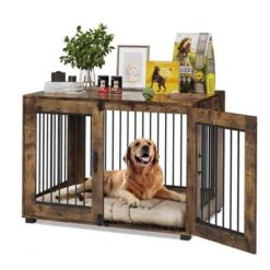 Dog Crate Furniture For Small Breeds - Chew-Resistant Dual-Door Kennel With Locking Wheels, Modern Farmhouse Indoor Pet End Table, Brown -Furniture GUEST 154f761a 23f5 4618 8716 285c031f484d
