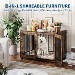 Dog Crate Furniture For Small Breeds - Chew-Resistant Dual-Door Kennel With Locking Wheels, Modern Farmhouse Indoor Pet End Table, Brown -Furniture GUEST 1569df54 9858 499c 8d95 03cab2e8fc39