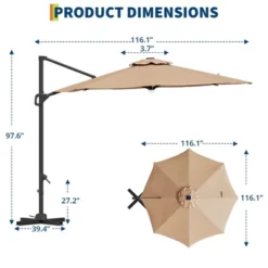 10ft Patio Umbrella Outdoor Heavy Duty Offset Hanging Umbrella 360 Degree Rotation, Easy Tilt Adjustment, Aluminum Frame, Cantilever Hanging
