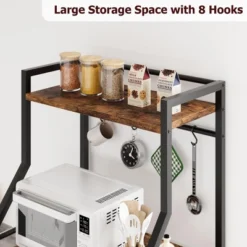 Kitchen Bakers Rack, Microwave Oven Stand With Large Wire Basket, Industrial Coffee Bar Station, 4-Tier Kitchen Utility Storage Shelf With 8 Hooks -Furniture GUEST 1591bf68 fc79 4e63 a1a6 29c8acc4efdf