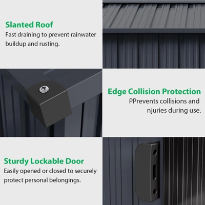 TROPOW 8x15 FT Outdoor Storage Shed, Metal Garden Shed With Lockable Door, And Sloped Roof, Utility Metal Tool Storage Sheds For Backyard, Gray 7 TROPOW 8x15 FT Outdoor Storage Shed, Metal Garden Shed With Lockable Door, And Sloped Roof, Utility Metal Tool Storage Sheds For Backyard, Gray - Image 5
