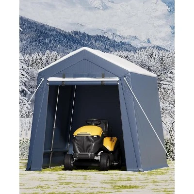 Storage Shed, Portable Carport 7x12FT - Outdoor With Roll-up Zipper Door, Windows, Waterproof Tarp For Motorcycle, Bike, Garden Tools 9 Storage Shed, Portable Carport 7x12FT - Outdoor With Roll-up Zipper Door, Windows, Waterproof Tarp For Motorcycle, Bike, Garden Tools - Image 7