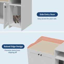 Cat Litter Box Enclosure With Storage Shelve Adn Wooden Barn Door, Hidden Litter Box Cabinet, Indoor Cat House Fits Most Litter Boxes White -Furniture GUEST 162a5273 afd1 4d06 8f2b 5c0ef5615968