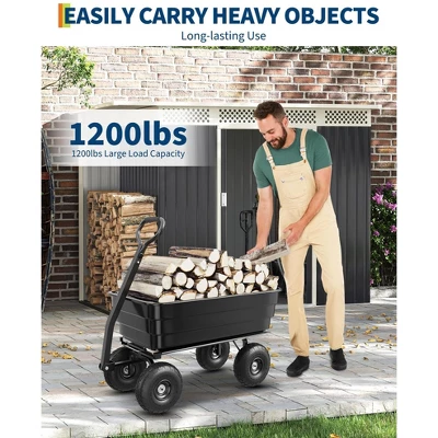 Poly Dump Cart - Heavy Duty 1200lbs Garden Cart With Quick-Release Dumping & No-Flat 13" Tires, Utility Wagon For Yard Work, Landscaping, Gardening 5 Poly Dump Cart - Heavy Duty 1200lbs Garden Cart With Quick-Release Dumping & No-Flat 13" Tires, Utility Wagon For Yard Work, Landscaping, Gardening - Image 3