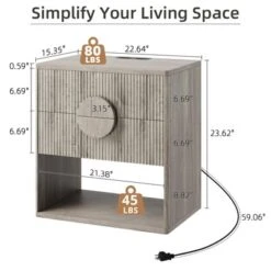Nightstand Set Of 2 Wide Fluted Nightstand With Charging Station, Wood Nightstand With 2 Drawers And Open Shelves, Modern Night Stand -Furniture GUEST 16f7bb3b 71fe 4e07 a13b 296d390f5042