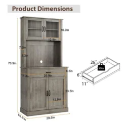 Kitchen Pantry Cabinet With Microwave Stand, 71”Freestanding Tall Kitchen Cabinet With Doors And Shelves For Dining Room
