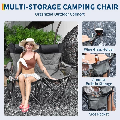 Oversized Double Camping Chairs, Heavy Duty Padded Loveseat Chair - 900Lbs Support For Adult - Comfortable Camping Chair With High Back & Pillow 7 Oversized Double Camping Chairs, Heavy Duty Padded Loveseat Chair - 900Lbs Support For Adult - Comfortable Camping Chair With High Back & Pillow - Image 5