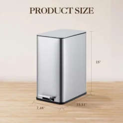 2.64 Gal/10L Slim Bathroom Trash Can, Stainless Steel Step-On Garbage Bin With Soft-Close Lid & Removable Inner Bucket, Narrow Recycle Bin -Furniture GUEST 185efc60 627f 4a3c bebd f52c6cce4f13