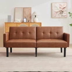 75.5” Convertible Futon Sofa Bed, Linen Flannel Small Couch Sofa With Wood Legs & 700lbs Capacity, Adjustable Folding Loveseat, Mid Century Modern -Furniture GUEST 1935f7e5 65c1 4888 8f7c 1fc6df68384d
