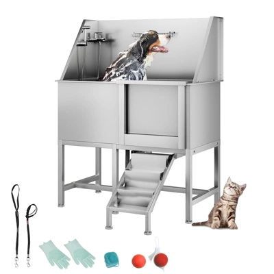 Pet Bath Tub - 50'' Professional Stainless Steel With Retractable Stairs, Faucet/Showerhead, Washing Gloves, For Large/Medium/Small Pets 10 Pet Bath Tub - 50'' Professional Stainless Steel With Retractable Stairs, Faucet/Showerhead, Washing Gloves, For Large/Medium/Small Pets - Image 8
