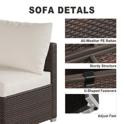 Outdoor Furniture Patio 8-Piece Rattan Sectional Set W/ Storage, 4" Cushions & Tempered Glass Table 6 Outdoor Furniture Patio 8-Piece Rattan Sectional Set W/ Storage, 4" Cushions & Tempered Glass Table - Image 4