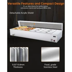 96QT Electric Commercial Food Warmer, 12x8QT Steam Table Stainless Steel Bain Marie Countertop W/Acrylic Shield Temperature Control & Lid For Buffet -Furniture GUEST 1b396efc 3e17 407c 9d61 a1137b643d7d