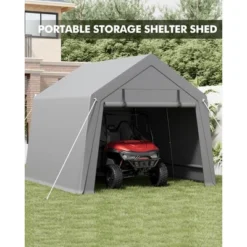 Portable Carport, Storage Shed With Heavy Duty Waterproof Tarp & 2 Roll-Up Zipper Doors, Ideal Tent For Motorcycles, Bikes, Garden Tools