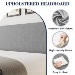 Queen Size Bed Frame With Upholstered Headboard,Wooden Platform Bed Frame With 2 Storage Pockets,Vertical Channel Tufted Wingback,Light Gray -Furniture GUEST 1b621b34 75be 4ef1 af5f fae864c4704c