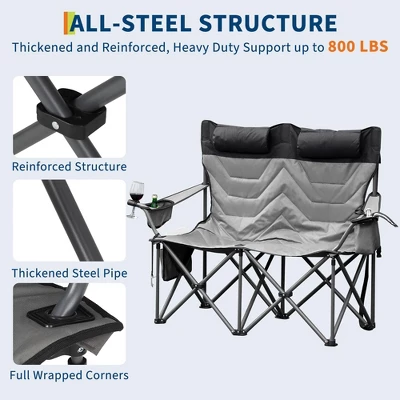 Oversized Double Camping Chairs, Heavy Duty Padded Loveseat Chair - 900Lbs Support For Adult - Comfortable Camping Chair With High Back & Pillow 6 Oversized Double Camping Chairs, Heavy Duty Padded Loveseat Chair - 900Lbs Support For Adult - Comfortable Camping Chair With High Back & Pillow - Image 4