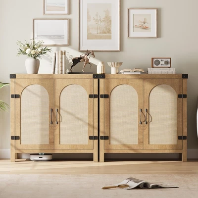 Boho Farmhouse Sideboard With Adjustable Shelves And Handle For Kitchen, Living Room, Natural 8 Boho Farmhouse Sideboard With Adjustable Shelves And Handle For Kitchen, Living Room, Natural - Image 6