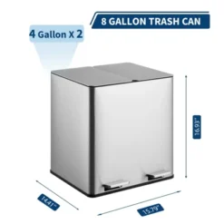 2 X 4 Gallon Dual Compartment Trash Can For Kitchen - Stainless Steel Step Garbage Bin -Furniture GUEST 1cf7cbd8 410d 4695 8096 f8f7bbb13680