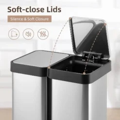 2x6.6 Gal (2x25L) Trash Can, Stainless Steel 2 Compartments Trash Can With Recycling Bin, Soft-Close Lid, Step-on Garbage Bin (No Inner Buckets) -Furniture GUEST 1d4216e5 1ac3 4257 bdad ec3433ea39cc