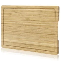 Bamboo Wood Cutting Board For Kitchen, 18"x12" Large Chopping Board, Wooden Cheese Charcuterie Board, With Side Handles And Juice Grooves