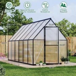 Greenhouse 6x11 Aluminum-Framed Heavy Duty Polycarbonate With Quick Setup Structure And Roof Vent Large Enhanced Outdoors Green House Kit