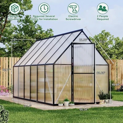 Greenhouse 6x11 Aluminum-Framed Heavy Duty Polycarbonate With Quick Setup Structure And Roof Vent Large Enhanced Outdoors Green House Kit 3 Greenhouse 6x11 Aluminum-Framed Heavy Duty Polycarbonate With Quick Setup Structure And Roof Vent Large Enhanced Outdoors Green House Kit
