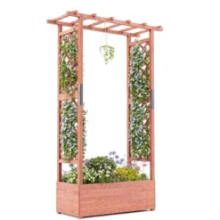 Raised Garden Bed With Trellis, 45 Inch Wood Planter Box With Side Trellis, Hanging Roof, And 4 Drainage Holes, Freestanding Elevated Garden Bed -Furniture GUEST 1f178941 6c93 4af8 8471 f9e22bf4699a
