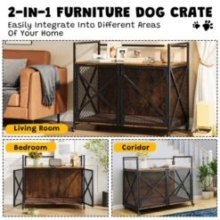 41 Inch Dog Crate Furniture, Heavy Duty Decorative Dog Cage With Lockable 360° Wheels,Double Door Dog Kennel End Table For For Small Medium Large Dog -Furniture GUEST 1f751c14 8a5e 498e 99d0 8610e5f016d0