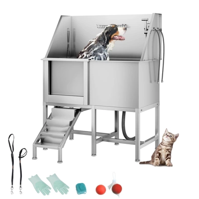 Pet Bath Tub - 50'' Professional Stainless Steel With Retractable Stairs, Faucet/Showerhead, Washing Gloves, For Large/Medium/Small Pets 9 Pet Bath Tub - 50'' Professional Stainless Steel With Retractable Stairs, Faucet/Showerhead, Washing Gloves, For Large/Medium/Small Pets - Image 7