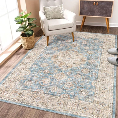 Non Slip Machine Washable Rugs 9x12 Area Rugs For Living Room Bedroom Soft Vintage Rugs Low Pile Large Carpet 4 Non Slip Machine Washable Rugs 9x12 Area Rugs For Living Room Bedroom Soft Vintage Rugs Low Pile Large Carpet - Image 2