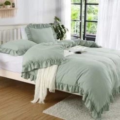 Ruffle Duvet Cover 3PCS Soft Washed Microfiber Vintage French Country Duvet Cover Set Sage -Furniture GUEST 1fbf0fed 5aa3 4793 9988 e82b670f3564