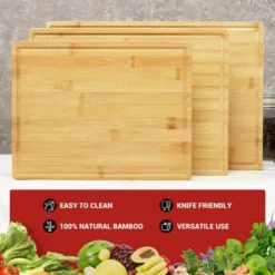 Bamboo Cutting Board Set Of 3, Kitchen Cutting Board Set With Holder, Chopping Board Set With Deep Juicy Groove And Back Inner Handles -Furniture GUEST 202d53d3 60c0 44e2 9e9e 0107f2db17fd
