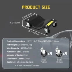 Car Dolly Capacity Heavy Duty Wheel Dollies For Moving Vehicles - 3" Steel Wheels With Tire Protection - Fits Cars, SUVs