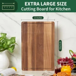 Large Acacia Wooden Cutting Board For Kitchen, Edge Grain Wood Chopping Board With Juice Groove And Handles, Pre-Oiled Carving Tray For Meat -Furniture GUEST 20550262 70c7 4ca9 9d40 6445fef85d21