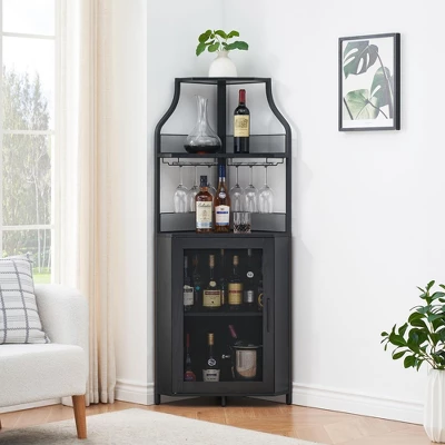 TROPOW Corner Bar Rack Cabinet With Detachable Wine Rack, Bar Cabinet With Glass Holder, Small Sideboard And Buffet Cabinet With Mesh Door 10 TROPOW Corner Bar Rack Cabinet With Detachable Wine Rack, Bar Cabinet With Glass Holder, Small Sideboard And Buffet Cabinet With Mesh Door - Image 8