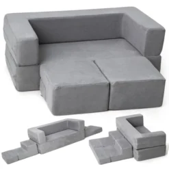 Modular Kids Couch For Toddler Playroom, Bedroom Imaginative Furniture, Kids Sofa For Playing, Sleeping, Toddler Girls And Boys, Grey -Furniture GUEST 21a403ab fdad 4278 817c 0f0e871f5129